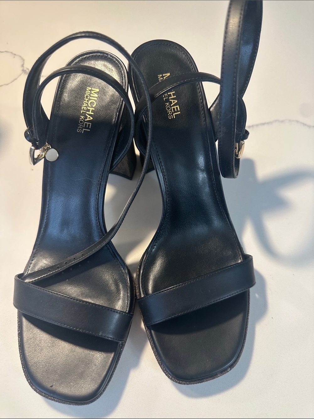 Michael Kors Black Leather Ankle-Strap Block Heels